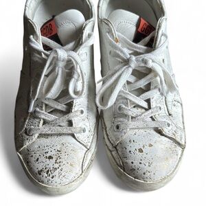 Authentic Golden Goose White and Gold Splatter Leather Sneakers Size 37